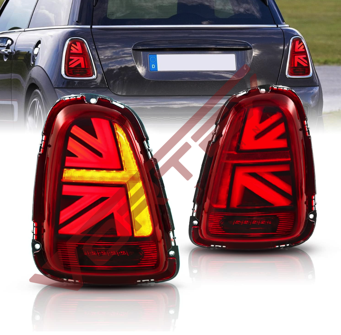 MINI R56 R57 R58 R59 2006-2011 Union Jack Bayraklı Stop Takımı, (Kırmızı Detay)