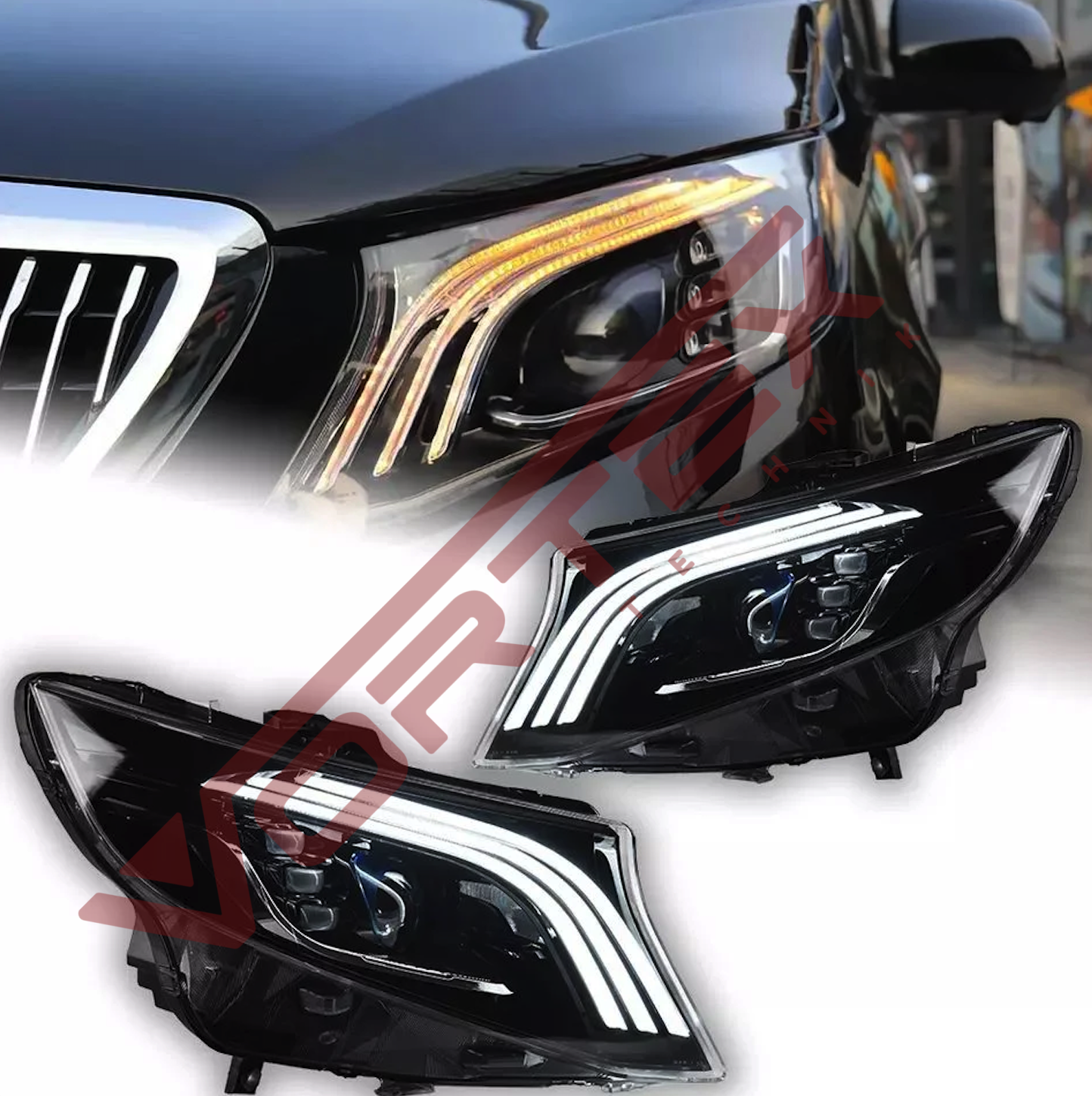 Mercedes V-Class W447 2014-2024 Led Farlı Model için Maybach Görünüm Far Seti